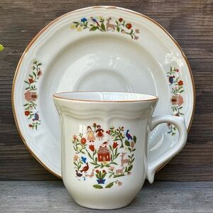 Vintage Fairytale Home Sweet Home Cup & Saucer Fall Gibson Adamand Eve Pattern